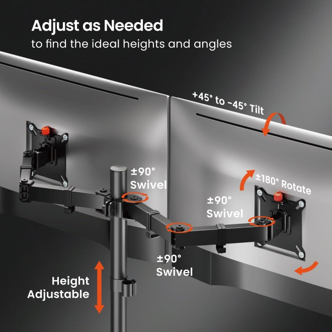 Brateck 13"-32" Dual Monitor Desk Articulating Mount Bracket Desk Clamp & Grommet Included