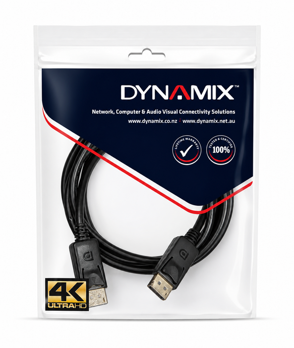 DYNAMIX 7.5m DisplayPort v1.2 Cable w/ Gold Shell Connectors DDC Compliant 4K60hz