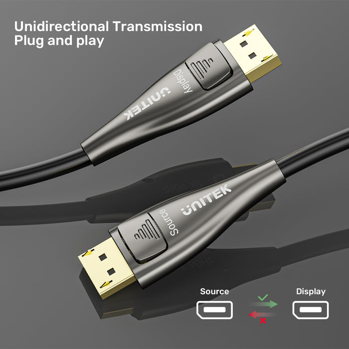 Unitek 15M Ultrapro DisplayPort Active Optical Cable. Up to 8K@60Hz & 4K@120Hz.