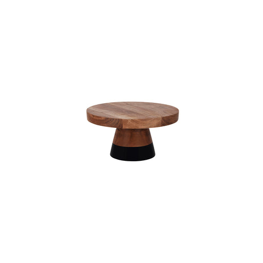 Chef Inox Serve Natural Acacia Round Cake Stand Black Boarder 250x125mm