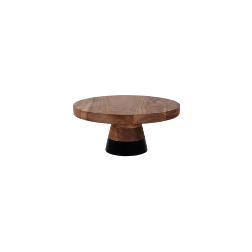 Chef Inox Serve Natural Acacia Round Cake Stand Black Boarder 300x140mm