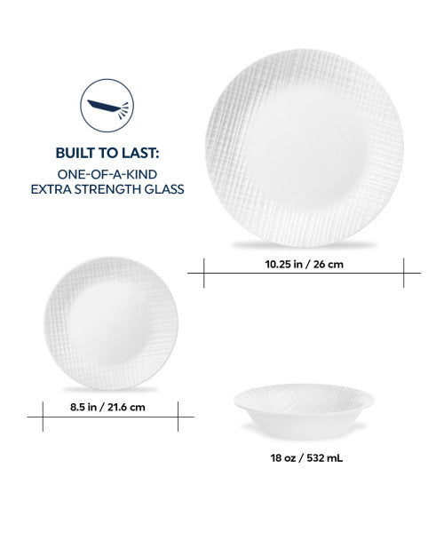 Corelle Linen Weave 12pc Dinnerware Plate Bowl Set
