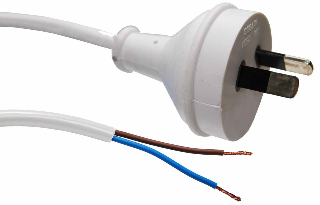 DYNAMIX 2M 2-Pin Plug to Bare End 2 Core 0.75mm Cable White Colour SAA Approved