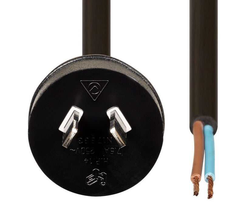DYNAMIX 2M 2-Pin Plug to Bare End 2 Core 0.75mm Cable Black Colour SAA Approved