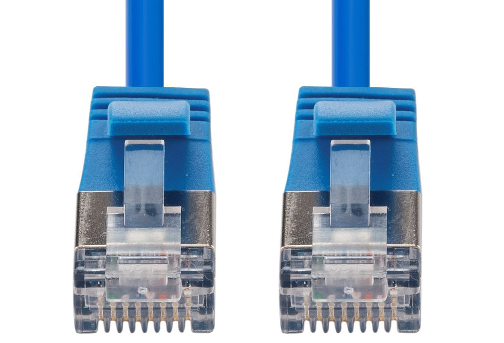 DYNAMIX 0.5m Cat6A S/FTP Blue 10G LSZH Patch Lead 34AWG 802.3af Shielded Plug.