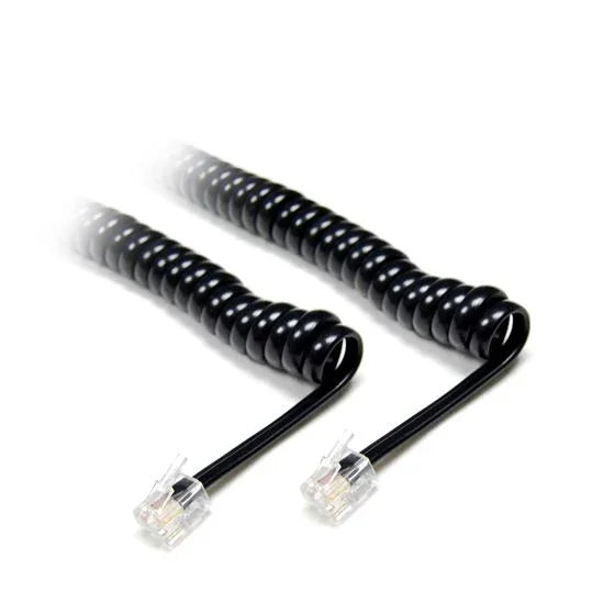 DYNAMIX Curly Handset Cord BLACK, 4 Wire RJ22 to RJ22 Cable. 370mm Coiled CHC-4W600BK