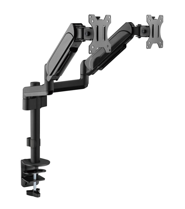 BRATECK 17"-32" Pole-Mounted Gas Spring Dual Monitor Desk Mount Bracket with Det