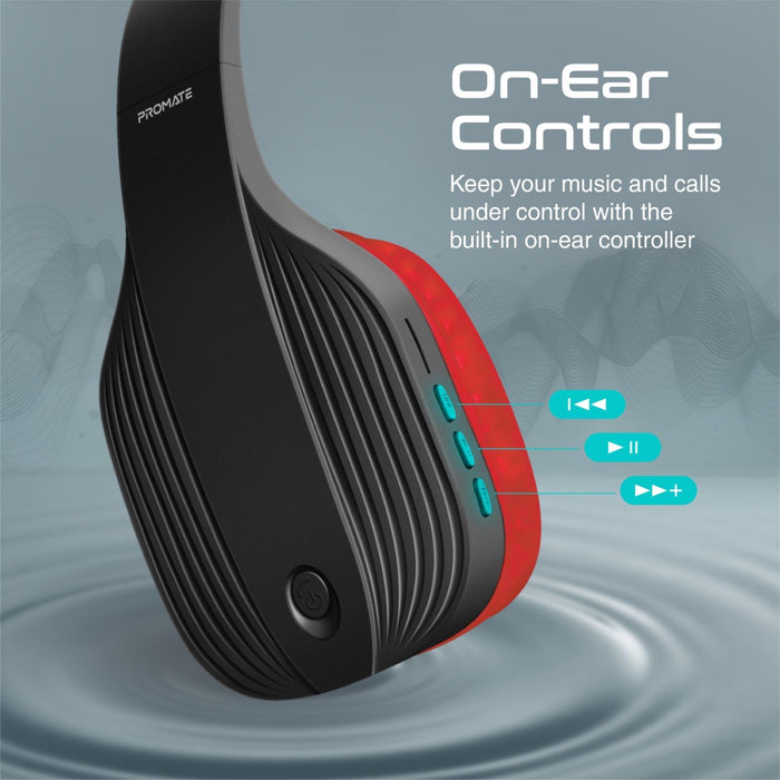 PROMATE Bluetooth Wireless OverEar Headphones. Up to 10 Hours Playback 300mAh Ba