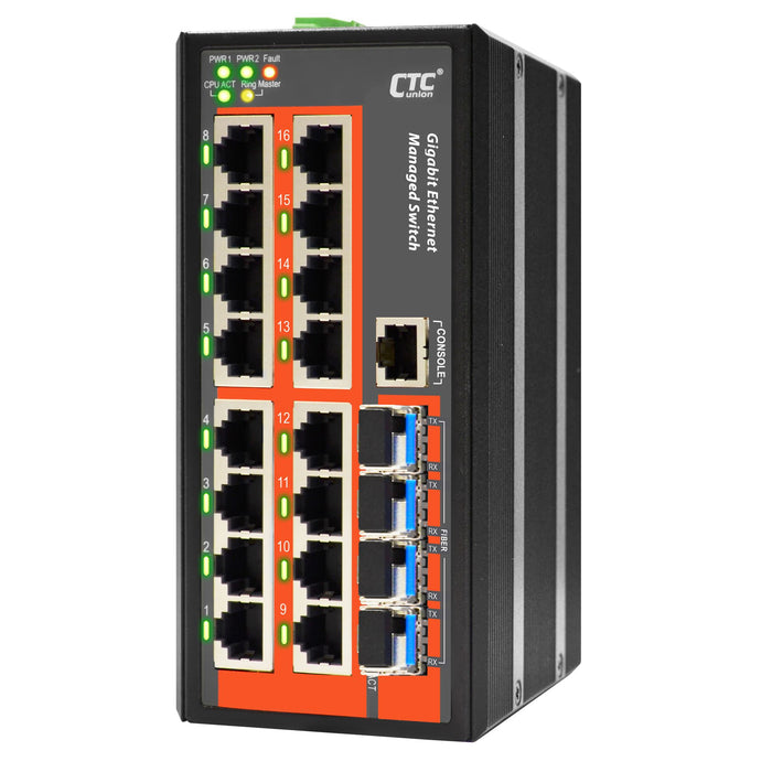 CTC UNION 16 Port Gigabit Managed Switch. -10C~60C. 16x 10/100/1000Base-T(X); pl