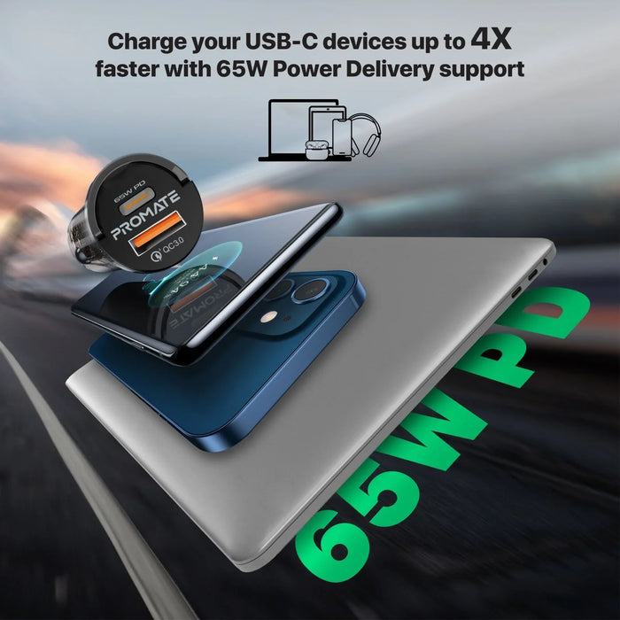 PROMATE 65W Quick Charging In-Car Adapter for Tablets & Smartphones. 65W PD USB- - LX2001 - Homewares, Outdoor, Phone Accessories, Cases, Speakers, Headphones + More -