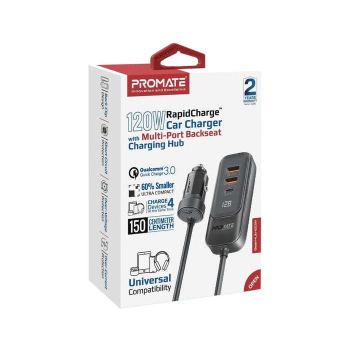 PROMATE 120W In-Car Device Charger with Backseat 3 Port Charging Hub. Includes 2 - LX2001 - Homewares, Outdoor, Phone Accessories, Cases, Speakers, Headphones + More -