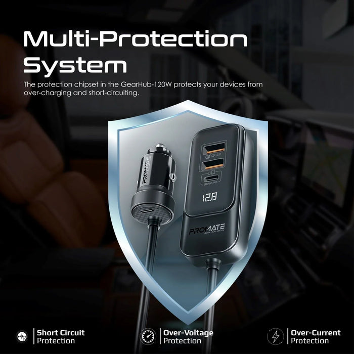 PROMATE 120W In-Car Device Charger with Backseat 3 Port Charging Hub. Includes 2 - LX2001 - Homewares, Outdoor, Phone Accessories, Cases, Speakers, Headphones + More -