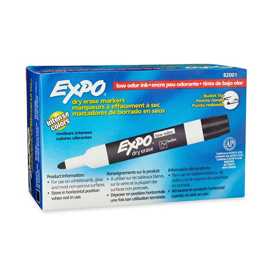 EXPO Dry Erase Markers Bullet Marker 12-Pack. Black Colour. Bright, Vivid, Non-t