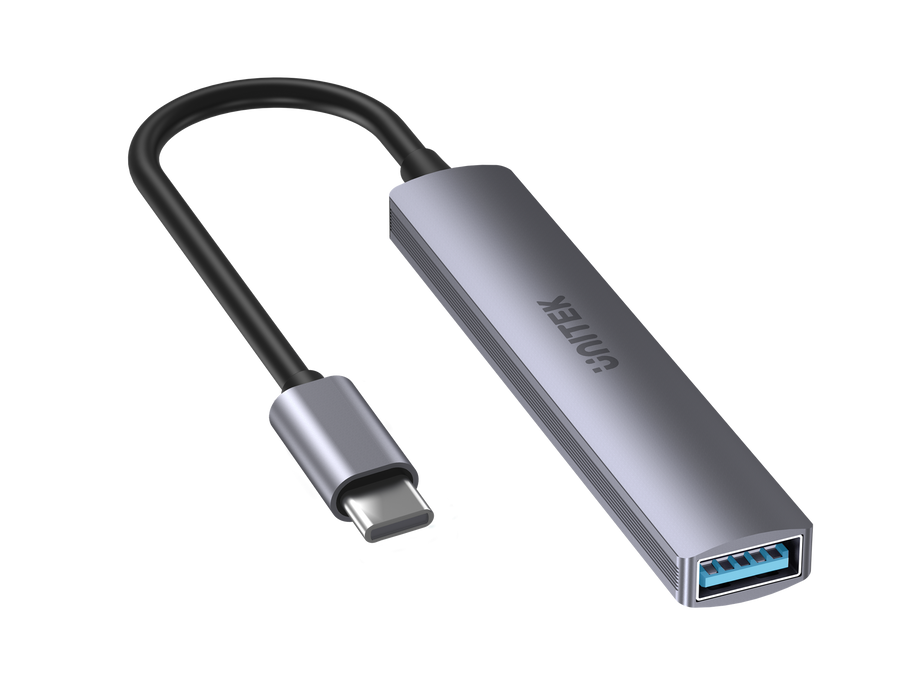 UNITEK 4-in-1 USB Multi-port Ultra Slim Hub with USB-C Connector. Includes 1x US