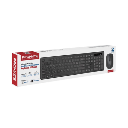 PROMATE Super Slim Wireless Keyboard & Mouse Combo. Ergonomic Ambidextrous Mouse