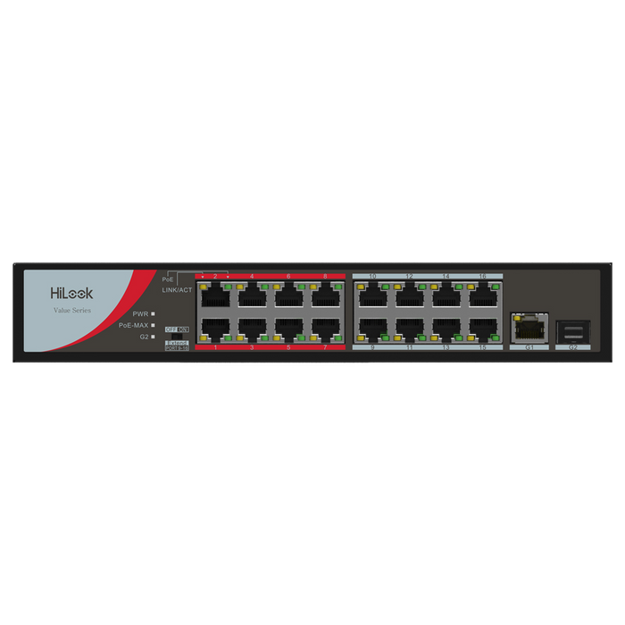 HILOOK 16 Port 10/100 Fast Ethernet Unmanaged POE Switch with 130W 16x 100Mbps P