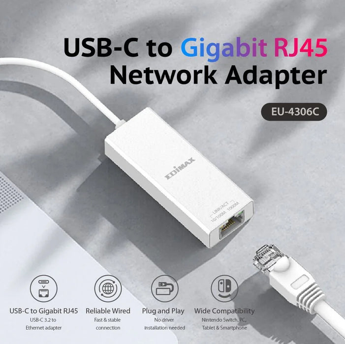 EDIMAX USB-C to Gigabit Ethernet Adapter. Plug-and-Play. Backward compatible wit - LX2001 - Homewares, Outdoor, Phone Accessories, Cases, Speakers, Headphones + More -