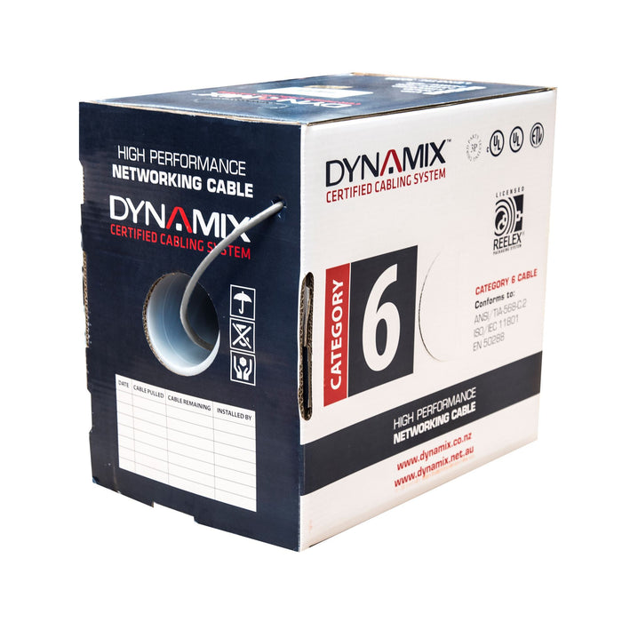 DYNAMIX 305m Cat6 Grey UTP SOLID Cable Roll, 250MHz, 24AWGx4P. External O.D. 4.9