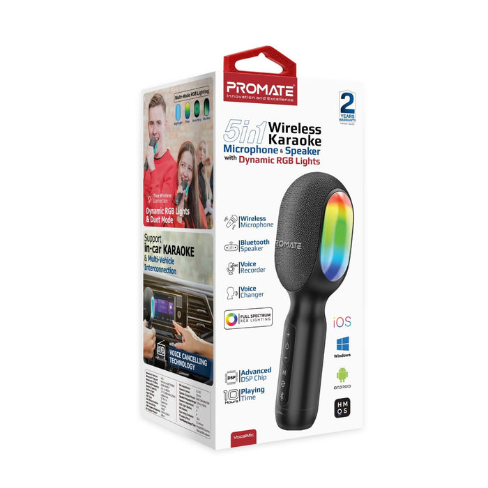 PROMATE 5-in-1 Wireless Karaoke Microphone & Speaker with RGB Lights & Bluetooth