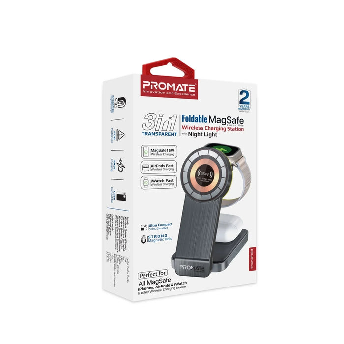 PROMATE 3-in-1 Foldable 15W Magsafe Wireless Charging Station. 3W Apple Watch Ch - LX2001 - Homewares, Outdoor, Phone Accessories, Cases, Speakers, Headphones + More -