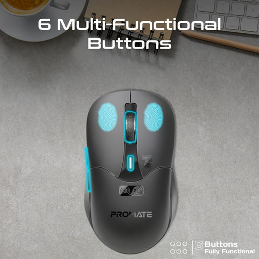 PROMATE Rechargeable Wireless Mouse with BT & RF Connectivity. 800/1200/1600Dpi.