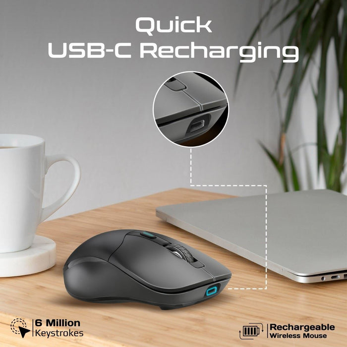 PROMATE Rechargeable Wireless Mouse with BT & RF Connectivity. 800/1200/1600Dpi.