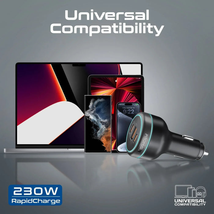 PROMATE 230W RapidCharge Car Charger with Dual PD & QC Ports. 140W & 45W PD for - LX2001 - Homewares, Outdoor, Phone Accessories, Cases, Speakers, Headphones + More -