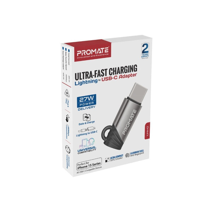 PROMATE Ultra-fast Lightning to USB-C Adaptor. Supports Data & Charge with 480Mb