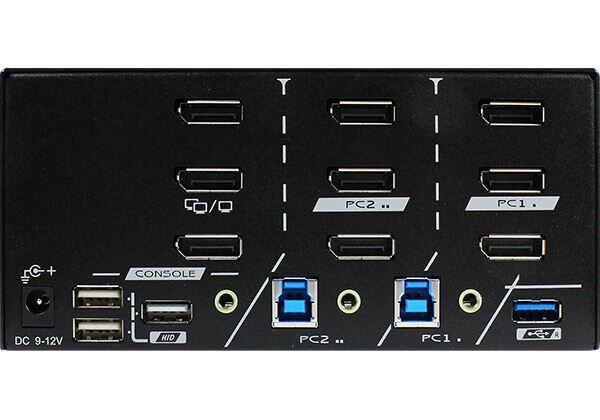 REXTRON 2-Port True 4K Triple Monitor DisplayPort KVM Switch With USB 3.0 & Audi