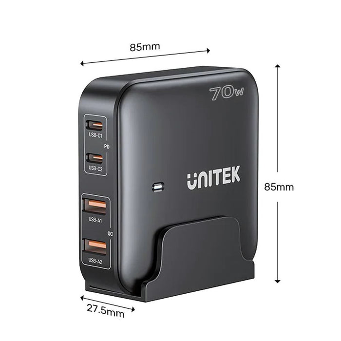 UNITEK 70W Desktop GaN Charging Station with 2x USB-C PD Ports & 2x USB-A QC3.0
