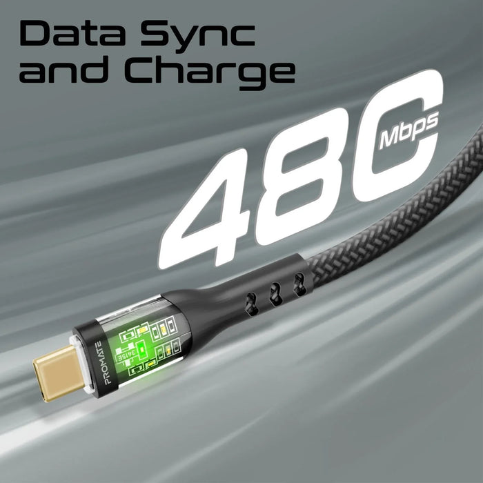 PROMATE 2m USB-C to USB-C Cable with Transparent Connectors & LED''s Supports 60 - LX2001 - Homewares, Outdoor, Phone Accessories, Cases, Speakers, Headphones + More -