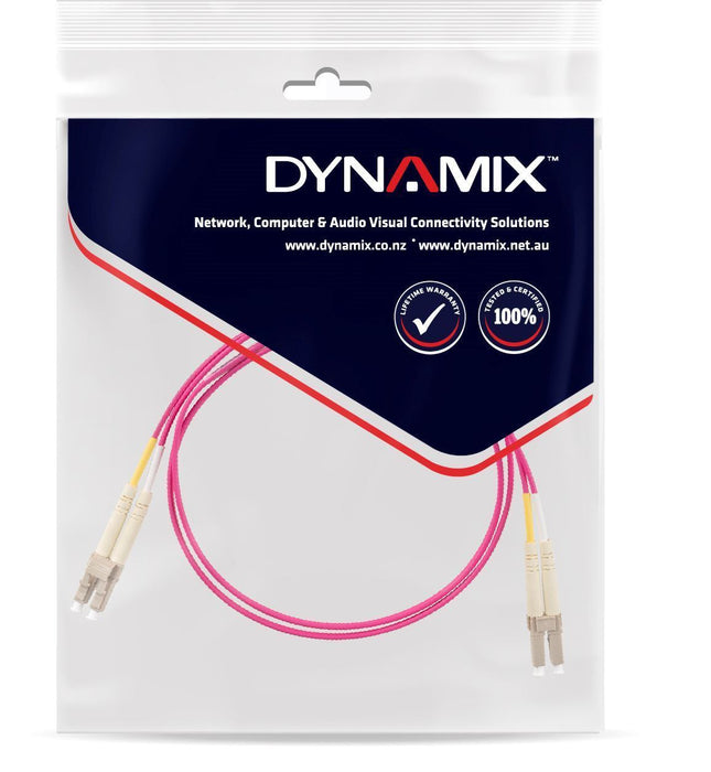 DYNAMIX 2.5M 50u LC/LC OM4 Fibre Lead (Duplex, Multimode) Raspberry Pink LSZH Ja