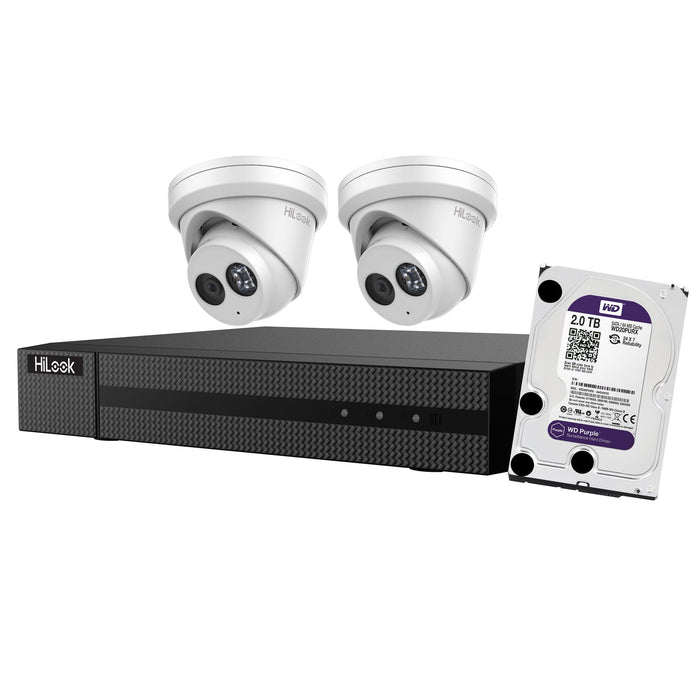 HILOOK 6MP 4-Channel Surveillance Camera Kit with 2TB HDD. Includes 2x IPC-T261H