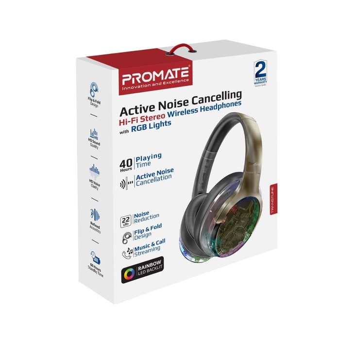 PROMATE HiFi Stereo Wireless Bluetooth Active Noice Cancelling Headphones with R