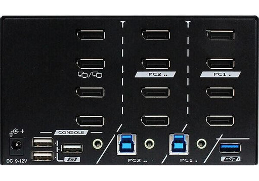 REXTRON 2 Ports 8K Quad Monitor DisplayPort 1.4 KVM Switch With USB 3.2 Gen 1, A
