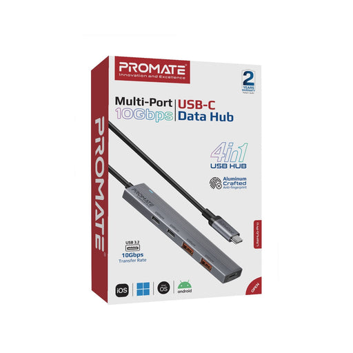 PROMATE 4-in-1 USB Multi-Port Ultra Compact Hub with USB-C Connector. Includes 2