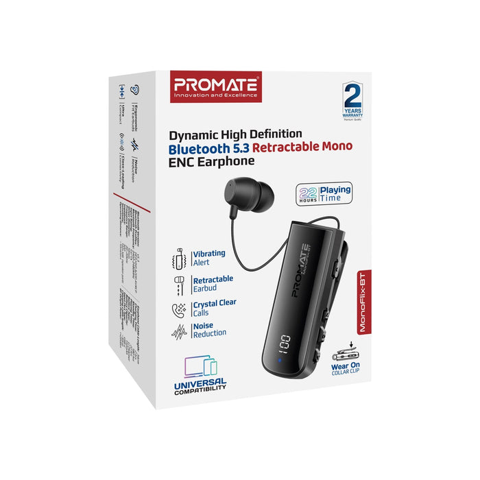 PROMATE Mono Bluetooth Earphone with Dynamic HD Sound & Built-in Mic Retractable