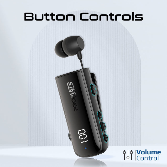 PROMATE Mono Bluetooth Earphone with Dynamic HD Sound & Built-in Mic Retractable