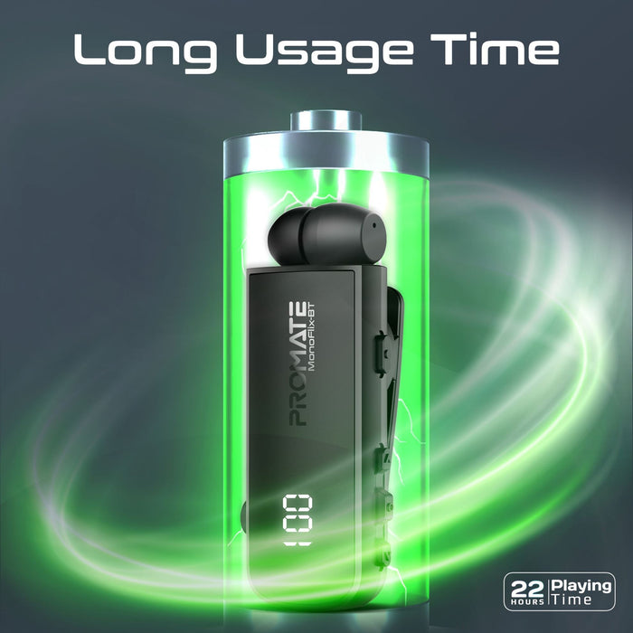 PROMATE Mono Bluetooth Earphone with Dynamic HD Sound & Built-in Mic Retractable