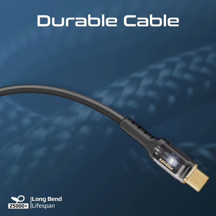 PROMATE 2m USB-C to USB-C Ultra-Fast 100W PD Cable with Transparent Connectors.