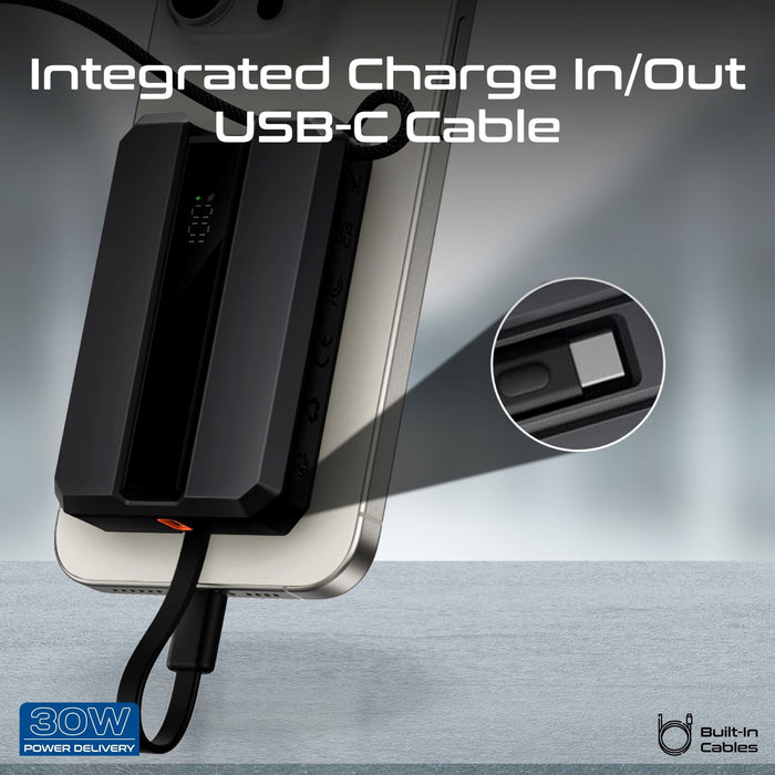 PROMATE 10000mAh 30W PD Ultra-Fast Power Bank with Built-in USB-C Cable & Apple