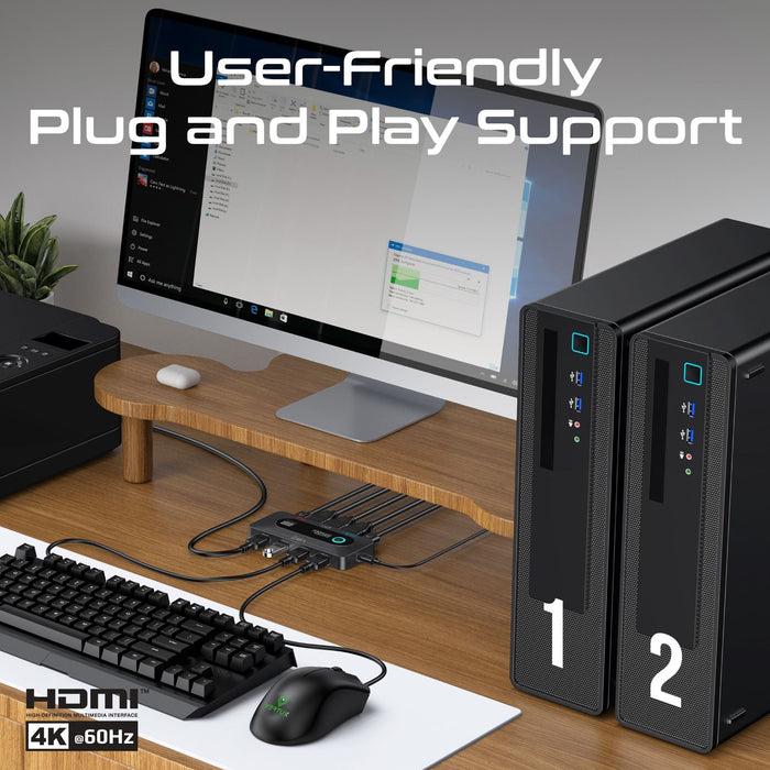 PROMATE KVM Switch with 4x USB-A 3.0 5Gbps Outputs & 4x HDMI UHD 4K@60Hz Ports.