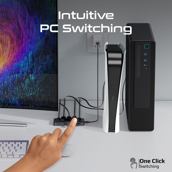PROMATE KVM Switch with 4x USB-A 3.0 5Gbps Outputs & 4x HDMI UHD 4K@60Hz Ports.