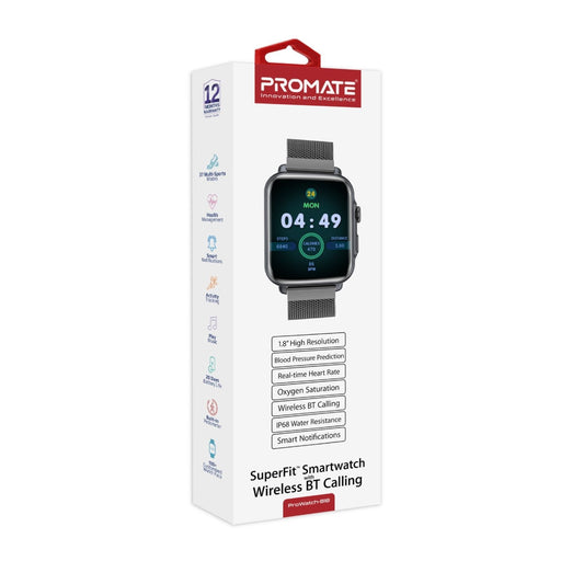 PROMATE IP68 Smart Watch with Handsfree & Large 1.8" DIsplay. Bluetooth Calling.