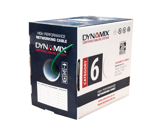 DYNAMIX 305m Cat6 Green UTP SOLID Cable Roll; 250MHz; 24AWGx4P. External O.D. 4.