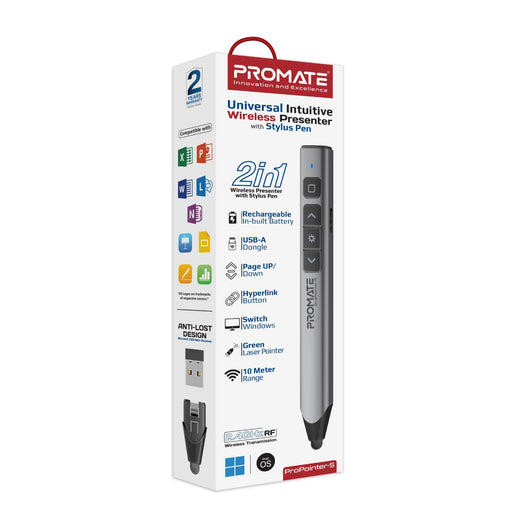 PROMATE Universal Intuitive Laser Pointer with Built-in Stylus Pen. 220mAh Built