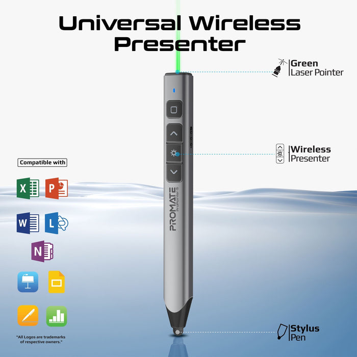 PROMATE Universal Intuitive Laser Pointer with Built-in Stylus Pen. 220mAh Built