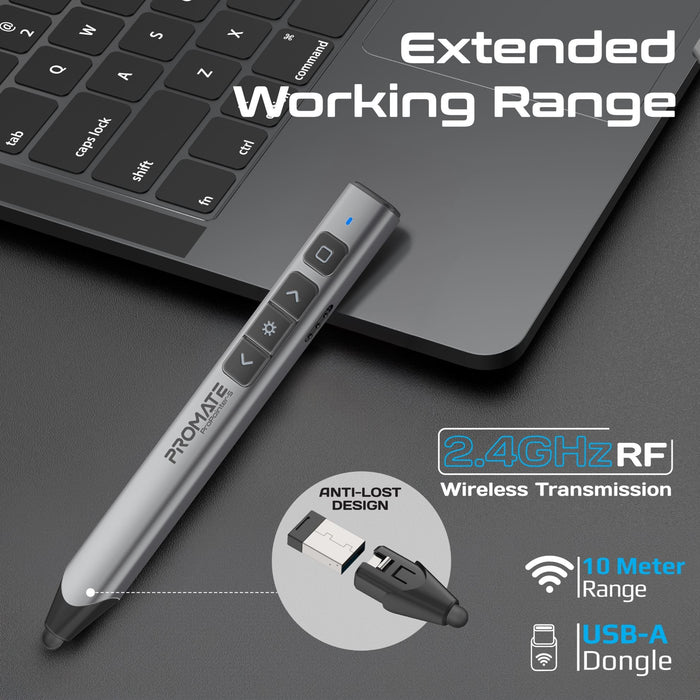 PROMATE Universal Intuitive Laser Pointer with Built-in Stylus Pen. 220mAh Built
