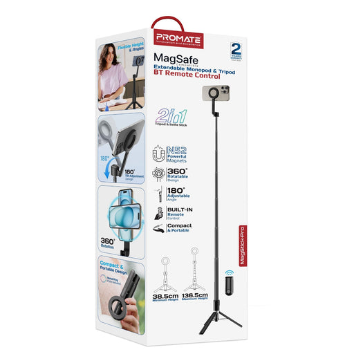 PROMATE MagSafe Extendable Monopod & Tripod Stand with Remote Control. Max Heigh