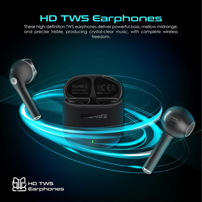 PROMATE In-Ear HD Bluetooth Earbuds with Intellitouch & 260mAh Charging Case. Er